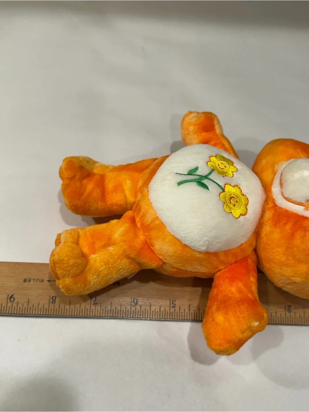 Vintage Orange Plush Flower care  Bear Stuffed Toy - Soft Cuddly Companion